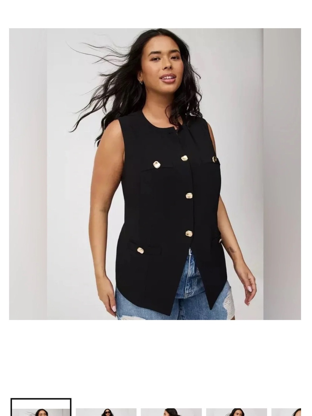 torrid Black Sleeveless Dress Top with Gold Buttons (Spare Buttons Included)